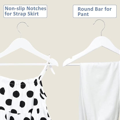 FairyHaus Kids Hangers 20 Pack 12.8 Inch, Solid Wooden Baby Hangers for Closet, Anti-Rust 360° Swivel Hook, Notches & Smooth Finish, Durable and Strong Childrens Hangers for Clothes White
