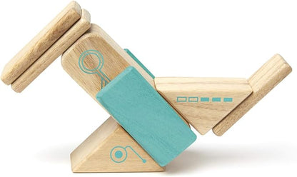 Tegu Robo Magnetic Wooden Block Set, Electric Aqua, 8 PIECE