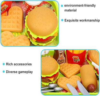 Pretend Play Fast Food Set, Play Food for Kids Kitchen - Play Kitchen Accessories - Toy Foods with Play Burger and Hot Dog Plastic Food for Pretend Play, Kids Toddler Childrens Birthday Gifts