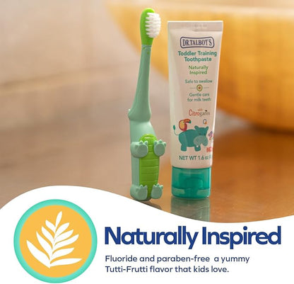 Dr. Talbot's Toddler Training Toothbrush and Natural Kids Toothpaste with Citroganix - 1.6 oz - Fluoride-Free Toothpaste and Toddler Toothbrush - 6+ Months - Alligator