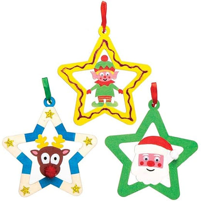 Baker Ross AX415 Star Wooden Ornament Kit - Pack of 10, Christmas Tree Ornaments for Creative Art and Craft Activities to Paint and Decorate