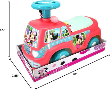 Kiddieland Disney Minnie Mouse Camper Ride-On, Lights & Sounds Foot-to-Floor Toddler Push Car with Storage, 12+ Months, 55 lb Limit