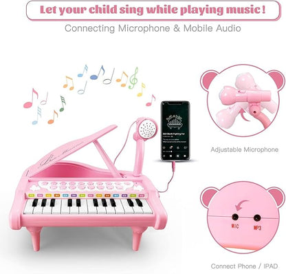 Love&Mini Piano Keyboard Toys for Girls - 24 Keys Toddler Piano Music Toy Instruments with Microphone，Pink Piano Toys for 1 2 3 4 5 Years Old Girls Birthday Xmas Gifts (24 Keys Pink Piano Toy)