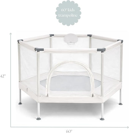 Kids Trampoline, Aesthetic Indoor and Outdoor Toddler Trampoline with Safety Net, Basketball Hoop, 220lb Capacity, Ultra Safe No-Gap Design, Gifts for Boys & Girls