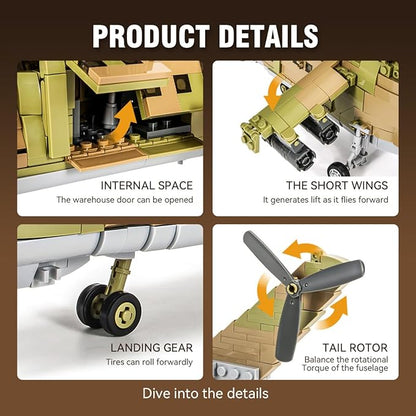 DAHONPA MI-24S Helicopter Medium Utility Military Army Airplane Building Bricks Set, 850+ Pieces Air-Force Build Blocks Toy, Gift for Kid and Adult