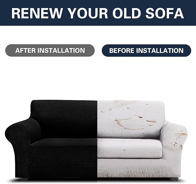 2025 New Stretch Oversized Sofa Slipcovers Couch Sofa Cover for 4 Seater Furniture Protector Covers with Elastic Bottom Jacquard Fabric Small Checks for Pets, Kids - Black