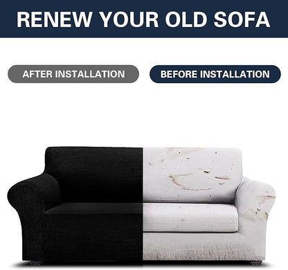 2025 New Stretch Oversized Sofa Slipcovers Couch Sofa Cover for 4 Seater Furniture Protector Covers with Elastic Bottom Jacquard Fabric Small Checks for Pets, Kids - Black
