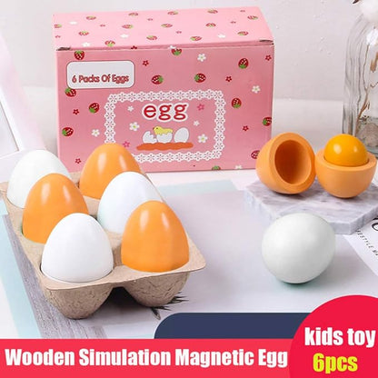 HANSGO Wooden Eggs, 6PCS Easter Egg Toys Wooden Play Food Pretend Play Food Sets for Kids Early Development, Learning, Birthday Gifts
