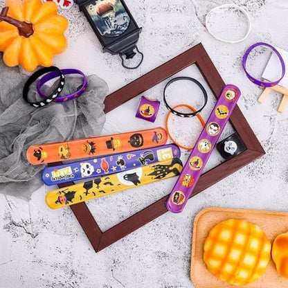 Garma 48Pcs Halloween Slap Bracelets Rubber Wristbands for Halloween Party favors, Kids Girls Boys Toddlers Halloween Gifts