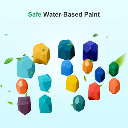 WODI Wooden Rainbow Stacking Stones 16Pcs Wood Sorting Balancing Rocks Blocks Montessori Educational Toys for Toddler Kids 3 Years Up Developing Skills