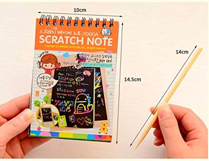 Kidivo Small Size Kid's Rainbow Scratch Book Magic Doodle Scratch Art Activity 2 Notebooks Or Note Pad of 8 Pages with One Stick for Arts and Crafts Kids (Small Size) Pack of 10 Multicolor
