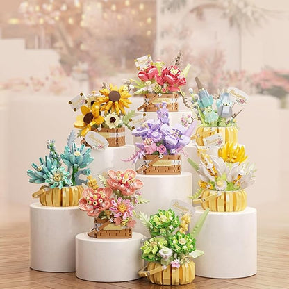 Flowers Succulents 3.6In Building Toy Set, 517 Pcs Botanical Collection for Office Home Decoration Flower Plant Building Blocks Toy, As a Adults, Kids, Girls Idea Gifts