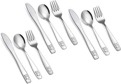 9 Piece Stainless Steel Kids Silverware Set,Toddler Utensils,Child and Toddler Flatware,Kids Utensil Set,Children Safe Forks, Spoons and Knives,Mirror Polished, Dishwasher Safe