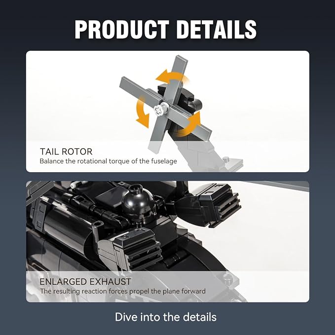 DAHONPA UH-60 Helicopter Black Hawk Medium Utility Military Army Airplane Building Bricks Set, 660+ Pieces Air-Force Build Blocks Toy, Gift for Kid and Adult