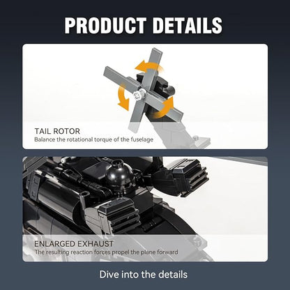 DAHONPA UH-60 Helicopter Black Hawk Medium Utility Military Army Airplane Building Bricks Set, 660+ Pieces Air-Force Build Blocks Toy, Gift for Kid and Adult