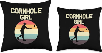 Cornhole Gift Cornhole Player Accessories & Stuff Funny Cornhole Designs for Girls Kids Bean Bag Toss Players Throw Pillow, 16x16, Multicolor