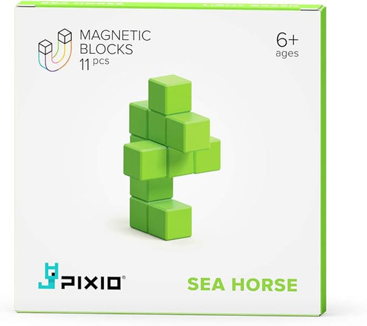 PIXIO Light Green Sea Horse Color Series Magnetic Blocks Construction Set 11pcs with Free App, Stress Relief Building Blocks, Fidget Toys, Pixel Art Desk Toy, Animals Figures