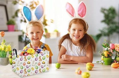Sanjiaofeng Rectangular Easter Basket Eggs Storage Bins,Cute Storage Basket with Handles.Clothers,Books,Kid's Gifts Bins. (Color eggs)
