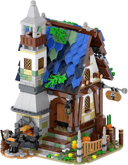 dOvOb Architecture Medieval Smithy Building Blocks Set with LED Light Bricks - 1200+PCS Construction Model for Adults and Kids