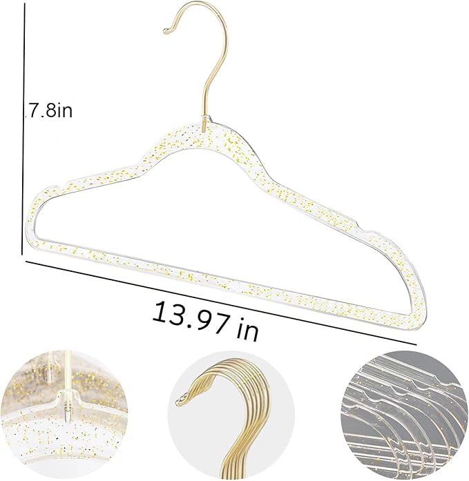 Baby Glitter Hanger 20 Pack,13.97" Kids Toddler Hangers for Closet,Gold Sparkling Plastic Baby Clothes Hangers,Girl Toddler Hangers, Non-Slip Space Saving Kid Hangers for Dress Up