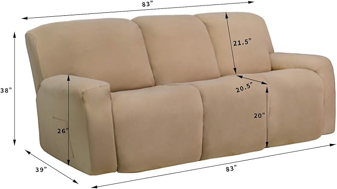Easy-Going 8 Pieces Microfiber Stretch Sectional Recliner Sofa Slipcover Soft Fitted Fleece 3 Seats Couch Cover Washable Furniture Protector with Elasticity for Kids Pet(Recliner Sofa, Navy)