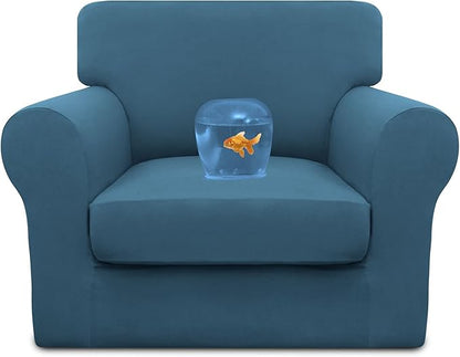 Easy-Going 100% Dual Waterproof Chair Cover Stretch Soft Couch Cover for Dogs, Sofa Slipcover for 1 Separate Cushion Couch Leakproof Furniture Protector for Kids, Pets Peacock Blue