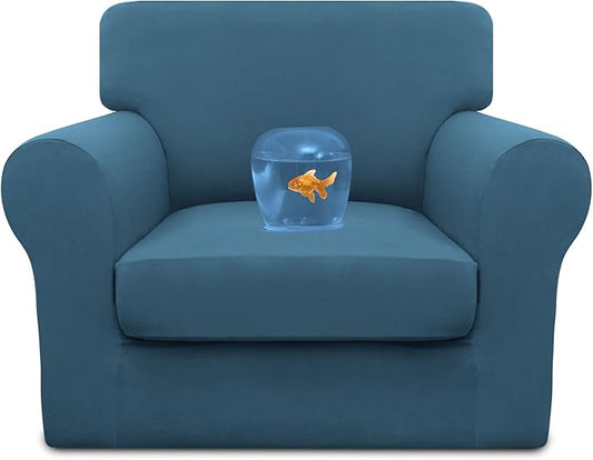 Easy-Going 100% Dual Waterproof Chair Cover Stretch Soft Couch Cover for Dogs, Sofa Slipcover for 1 Separate Cushion Couch Leakproof Furniture Protector for Kids, Pets Peacock Blue