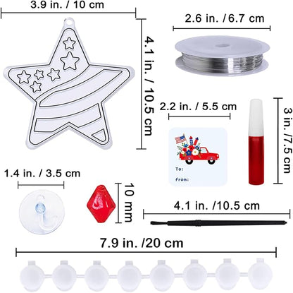 24 Sets Patriotic Suncatchers Ornaments Decorations DIY Window Paint Art Stickers Craft Kit American Star Heart Sun Catchers for Kids Classroom Patriotic 4th of July Activity Art Projects Party Favors