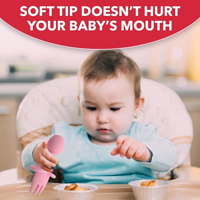 4 piece set of silicone spoon/fork and heat sensitive Baby Utensils Self Feeding Chewable Toddler Training