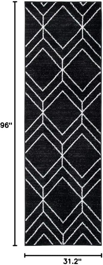 SAFAVIEH Adirondack Collection Runner Rug - 2'6" x 8', Black & Ivory, Modern Geometric Design, Non-Shedding & Easy Care, Ideal for High Traffic Areas in Living Room, Bedroom (ADR241Z)