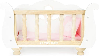 Le Toy Van - Educational Wooden Toy Role Play Beautiful Sleigh Doll Cot & Crib | Girls Pretend Play Toy Pram Playset - for Ages 3+