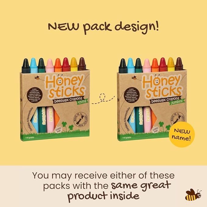 Honeysticks Jumbo Crayons (8 Pack) - 100% Pure Beeswax Crayons - Non Toxic Crayons for Kids - Large Crayons, Easy to Hold and Use, Unbreakable, Eco Friendly, Preschool Art Supplies, For Kids 2-4, 4-8
