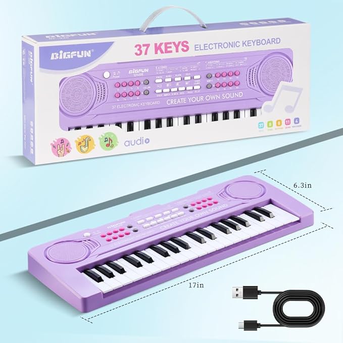 Keyboard Piano for Kids, BIGFUN 37 Keys Toddler Piano Multifunction Music Educational Instrument Toy, Electronic Kids Keyboard for 3-7 Year Old Girls and Boys (Purple)