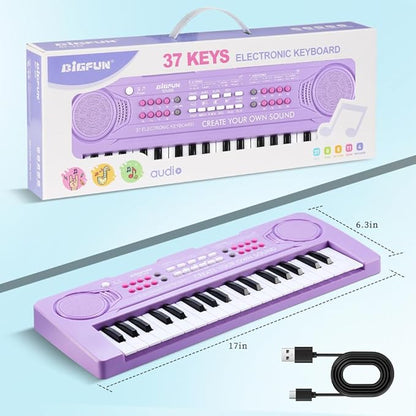 Keyboard Piano for Kids, BIGFUN 37 Keys Toddler Piano Multifunction Music Educational Instrument Toy, Electronic Kids Keyboard for 3-7 Year Old Girls and Boys (Purple)