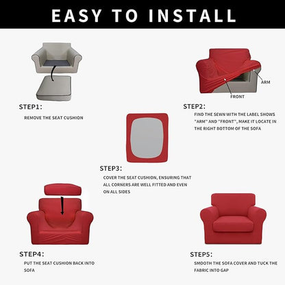 Easy-Going 100% Dual Waterproof Chair Cover Stretch Soft Couch Cover for Dogs, Sofa Slipcover for 1 Separate Cushion Couch Leakproof Furniture Protector for Kids, Pets Christmas Red