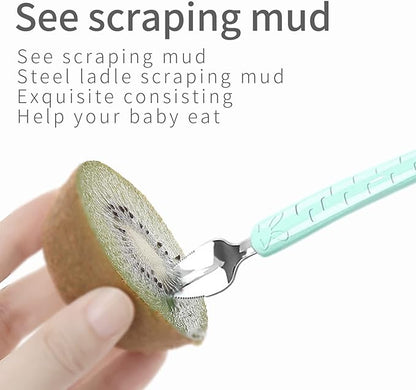 Double Head Baby Silicone Food Spoon (green), Baby Fruit Scraping Mud Spoon, Feeding Spoons Training Spoon for Infants, baby led weaning supplies (Green)