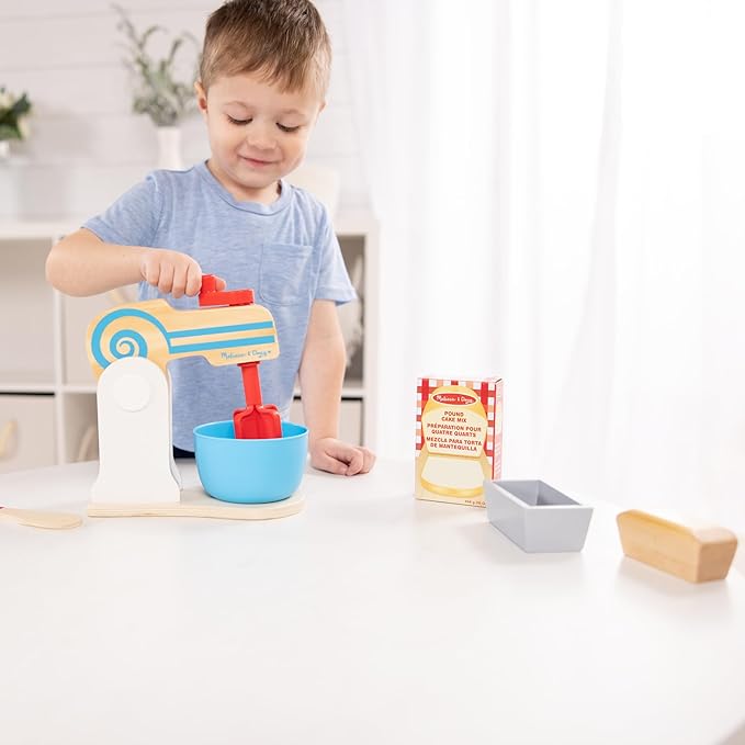 Melissa & Doug Wooden Make-a-Cake Mixer Set (11 pcs) - Play Food and Kitchen Accessories Kitchen Playset Accessories, Pretend Play Toys For Kids Ages 3+
