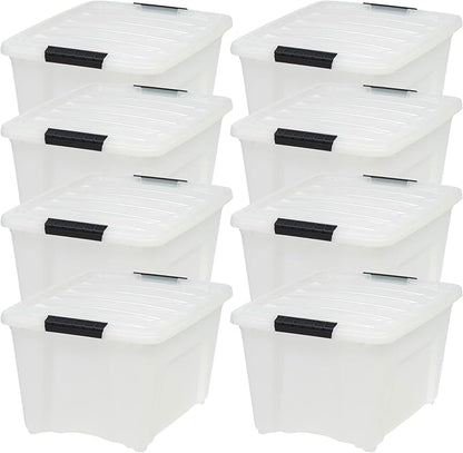 IRIS USA 8 Pack Stackable Storage Bin, 32 Quart Plastic Container Totes with Latching Lids for Home and Office Organization, Pearl