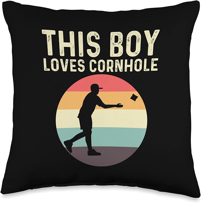 Cornhole Gift Cornhole Player Accessories & Stuff Funny Cornhole Designs for Boys Kids Bean Bag Toss Players Throw Pillow, 16x16, Multicolor