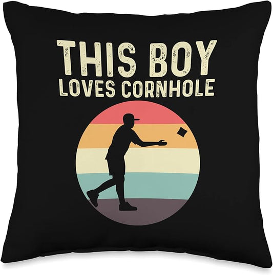 Cornhole Gift Cornhole Player Accessories & Stuff Funny Cornhole Designs for Boys Kids Bean Bag Toss Players Throw Pillow, 16x16, Multicolor
