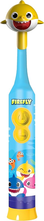 Firefly Clean N' Protect, Baby Shark Toothbrush with 3D Character Cover, Soft Bristles, Anti-Slip Grip Handle, Battery Included, Ages 3+, 1 Count