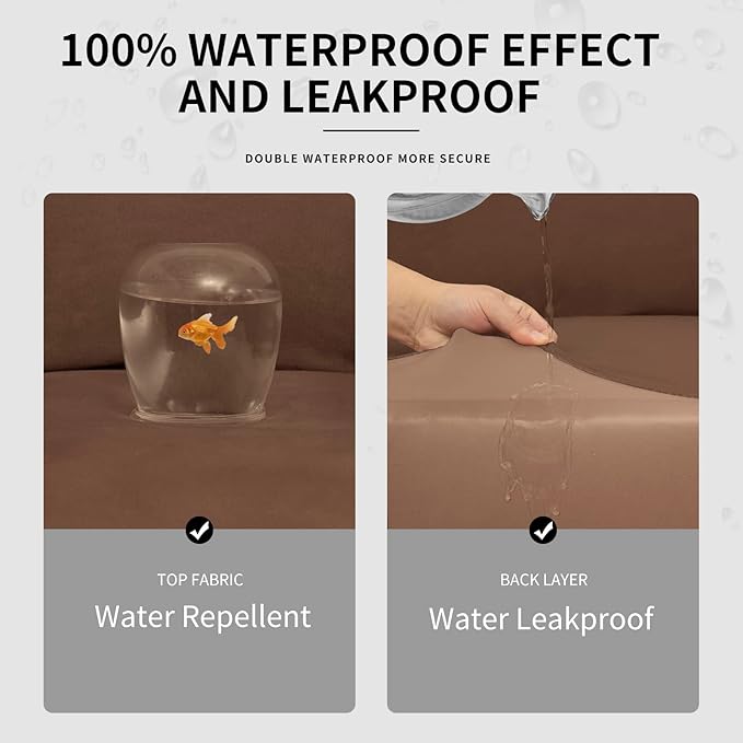 Easy-Going 100% Dual Waterproof Oversized Loveseat Cover Stretch Soft Couch Cover for Dogs, Sofa Slipcover for 2 Separate Cushion Couch Leakproof Furniture Protector for Kids, Pets Brown