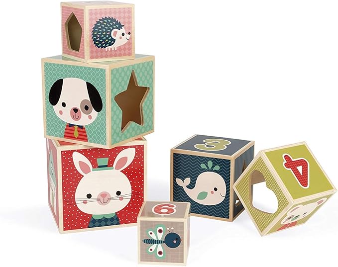Janod Baby Forest 6-Block Stacking Pyramid - Ages 12 Months+ - J08016