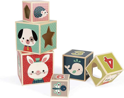 Janod Baby Forest 6-Block Stacking Pyramid - Ages 12 Months+ - J08016
