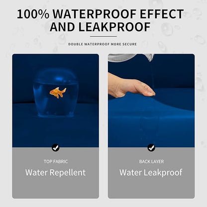 Easy-Going 100% Dual Waterproof Loveseat Cover Stretch Soft Couch Cover for Dogs, Sofa Slipcover for 2 Separate Cushion Couch Leakproof Furniture Protector for Kids, Pets Navy