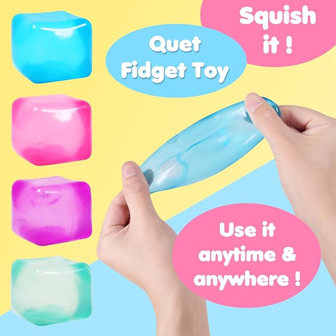 3pack Stress Cube Squishy Stress Balls for Adults Kids Fidget Toy for Your Best Mellow and Chill -Ice Cubes-Square Shape with Filling in Pink Purple Blue (3pcs Cube )