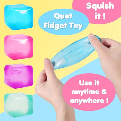 2pack Stress Cube Squishy Stress Balls for Adults Kids Fidget Toy for Your Best Mellow and Chill -Ice Cubes-Square Shape with Filling in Pink Purple Blue (2pcs Cube )