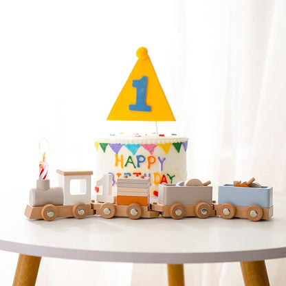 Wooden Train Set for Toddler Toys 14pcs Montessori Train Toy Set for Baby 3-5 Years Wooden Train Cars with 1 2 3 4 5 Numbers & Blocks Birthday Gift for Boys Girls