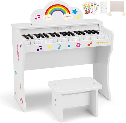 37 Keys Kids Keyboard Piano, Kids Piano Wooden Toy With Stool, DIY Stickers, Song Book, Cover, Education Musical Instruments for Girls&Boys Ages 3+