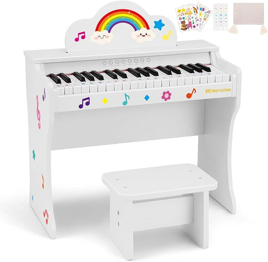 37 Keys Kids Keyboard Piano, Kids Piano Wooden Toy With Stool, DIY Stickers, Song Book, Cover, Education Musical Instruments for Girls&Boys Ages 3+
